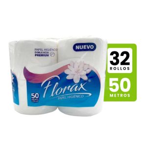 Papel higiénico Florax, 32 rollos, 50 metros, doble hoja, nuevo