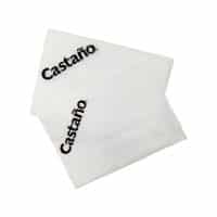 Servilletas blancas con logotipo "Castaño" en negro.